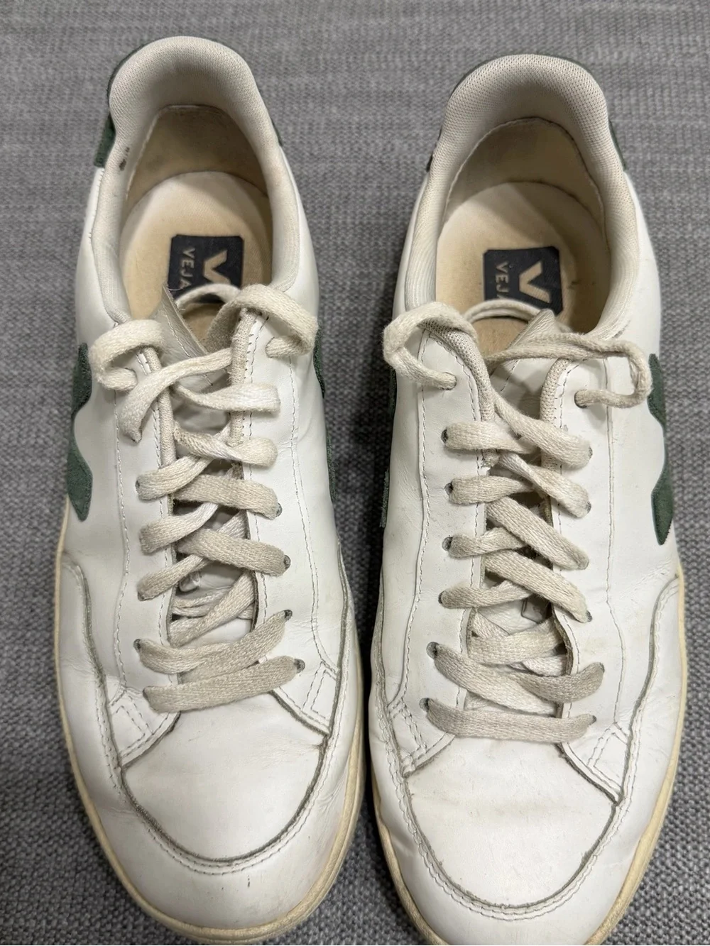 Veja Men White Sneakers with Green V Detail